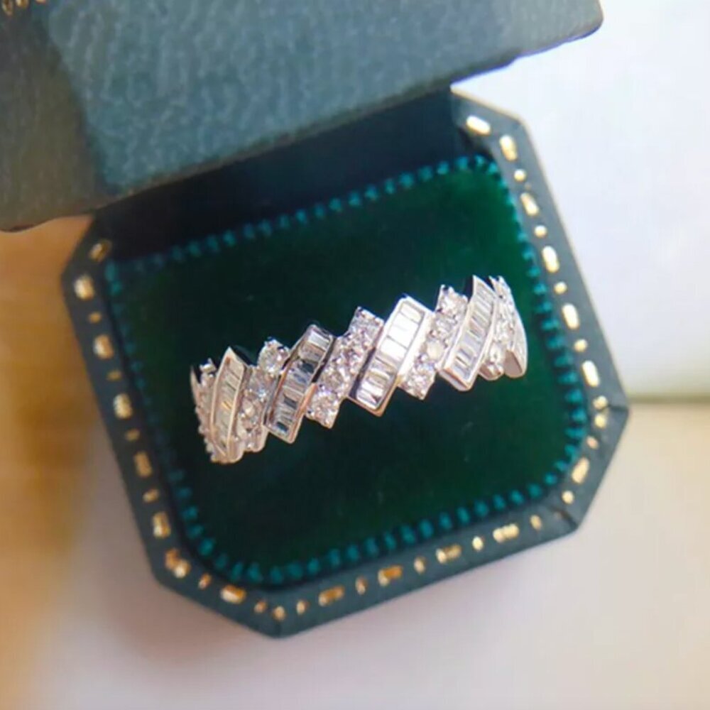 NEW 925 Sterling Silver Diamond Ring Band Baguette Cut Ring